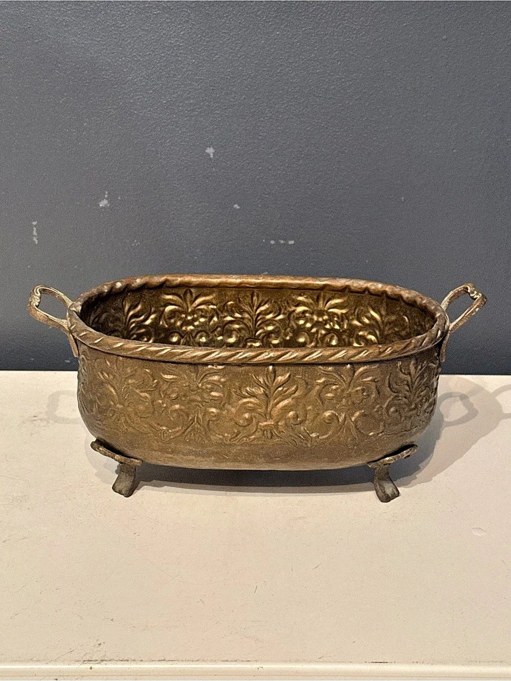 Ornate Floral Brass/Bronze -Tone Planter towel holder tissue or trinket box pati